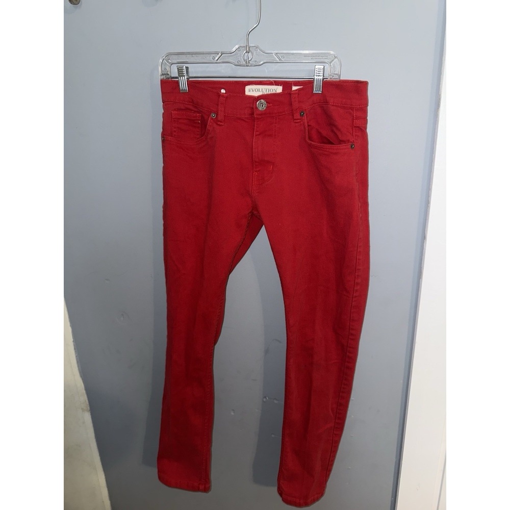 Evolution In Design Men's Red Jeans Slim Fit Size 32 Fashion‎ Denim Y2K